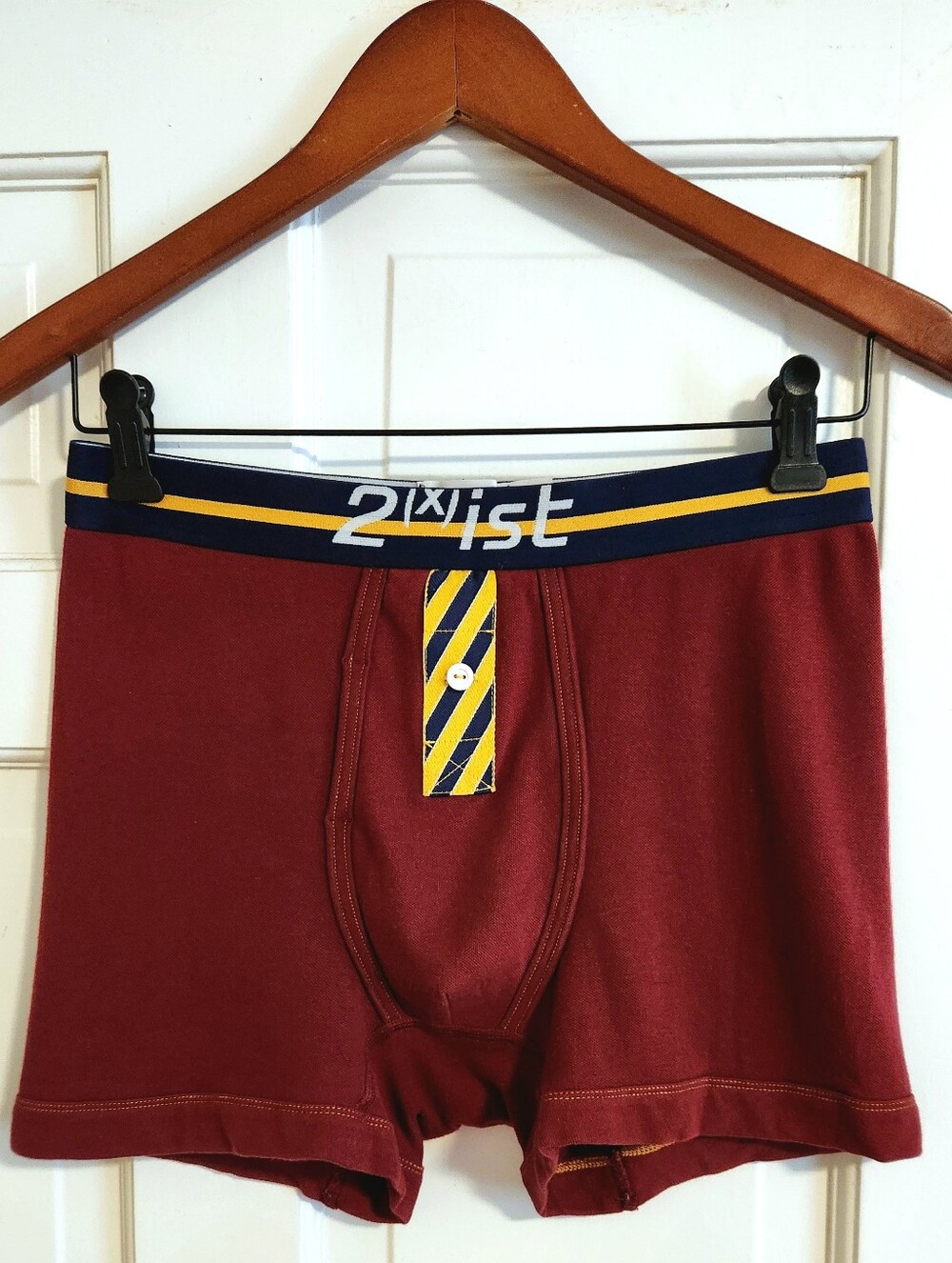 💪2(x)ist💪 - Burgundy/Yellow Boxer Brief w/Logo Waistband